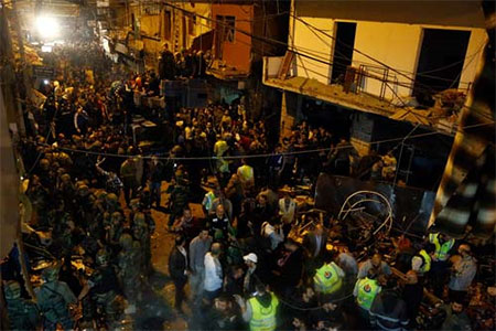 el lugar de las explosiones suicidas Dos suicidas con bombas causan una masacre en un barrio de Beirut